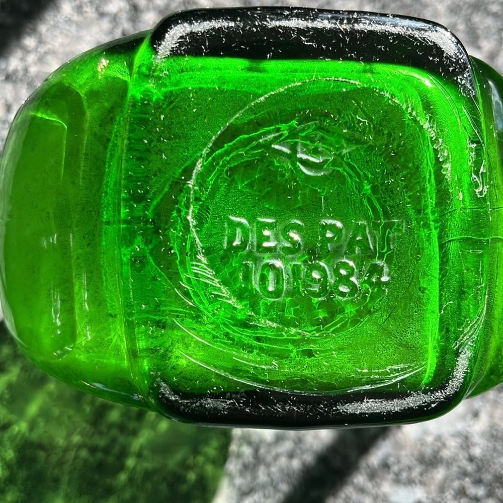 Vintage Green Duraglass Refrigerator Bottle Green Diagonal Lines Art Deco No Lid